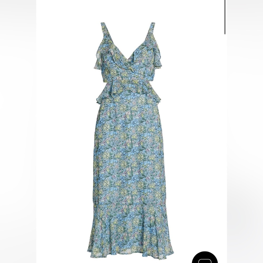 ASTR The Label RUFFLE CUTOUT MIDI DRESS - Blue Multi Floral